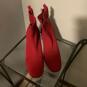 Red low heel comfort boots